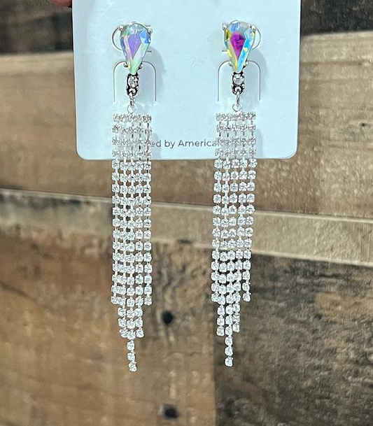 Teardrop Rhinestone Tassel Earrings