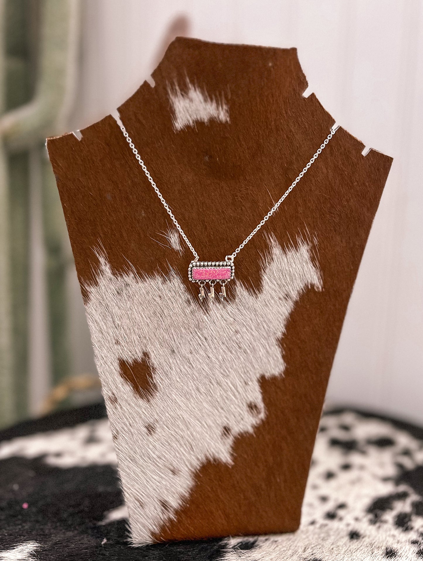 Pink Opal Bar With Dangling Bolts