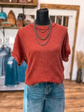 The Gabby Waffle Knit Top *Rust