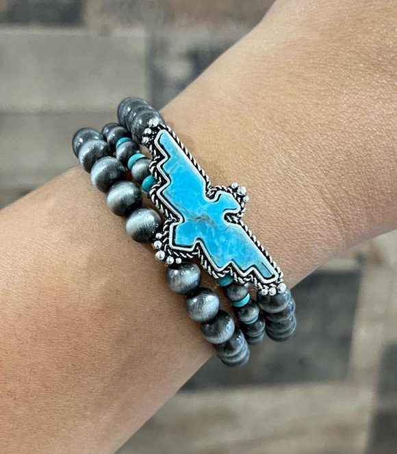 Turquoise Thunderbird Navajo Pearl Bead Bracelet