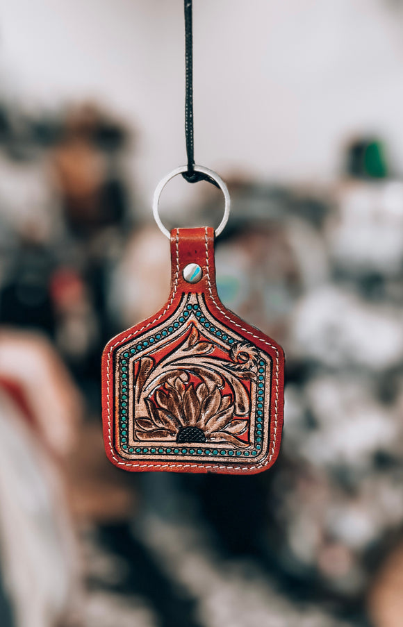 Gilded Sunflower Hand Tooled Keychain