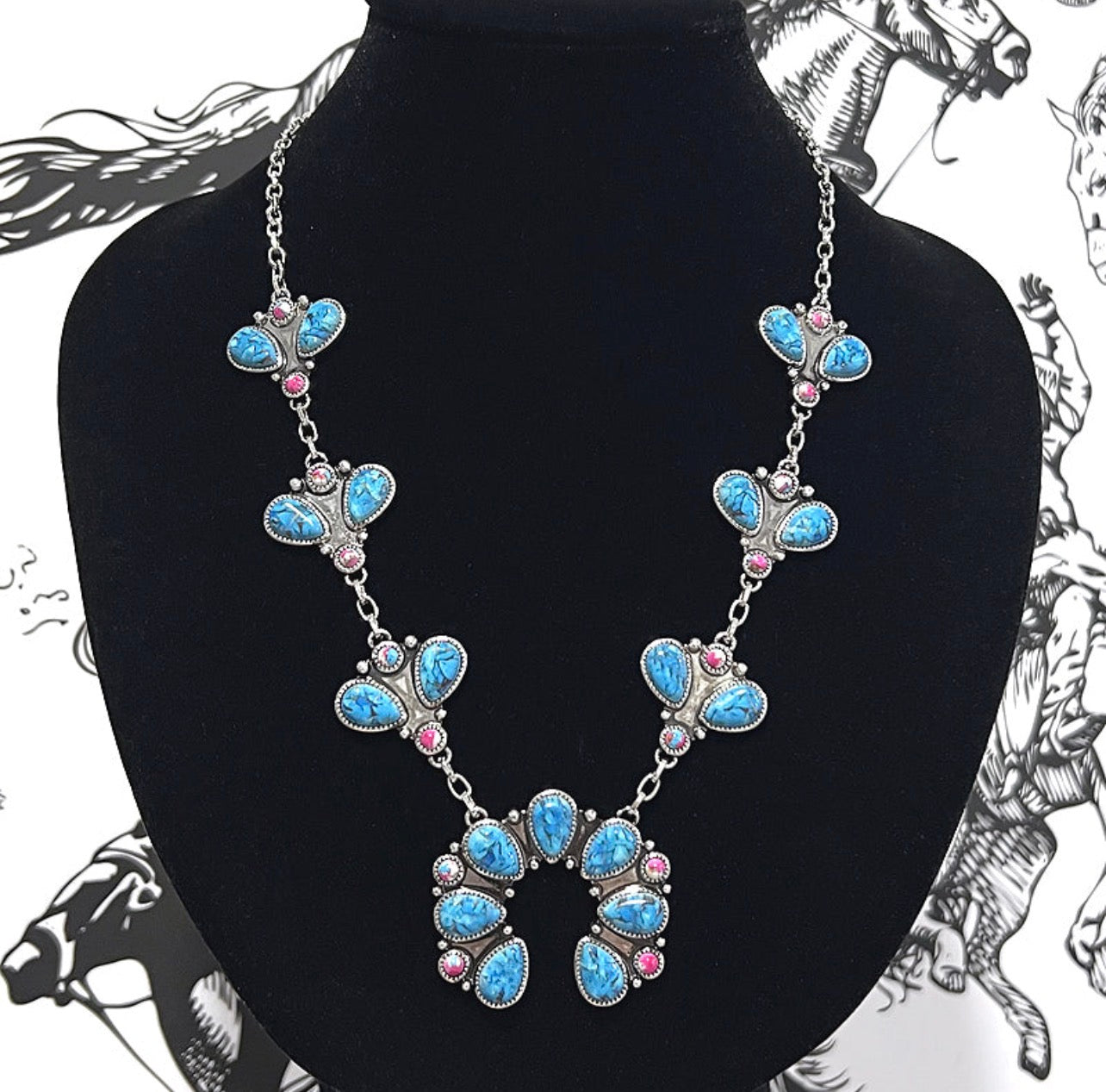 Semi Stone Squash Blossom Necklace