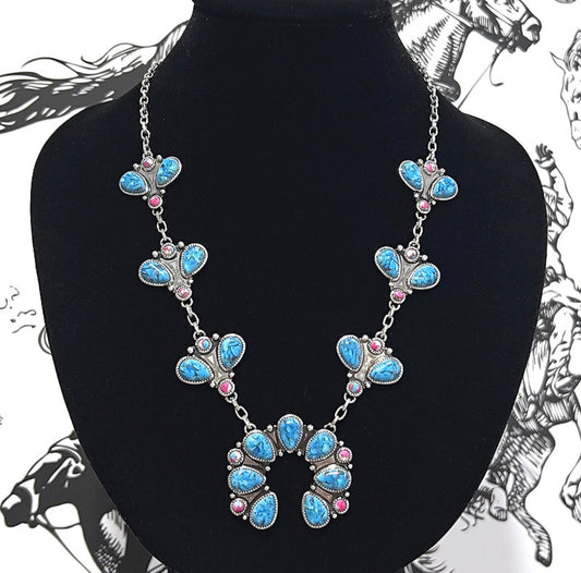 Semi Stone Squash Blossom Necklace