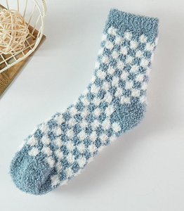 Checkered Fuzzy Socks *Blue