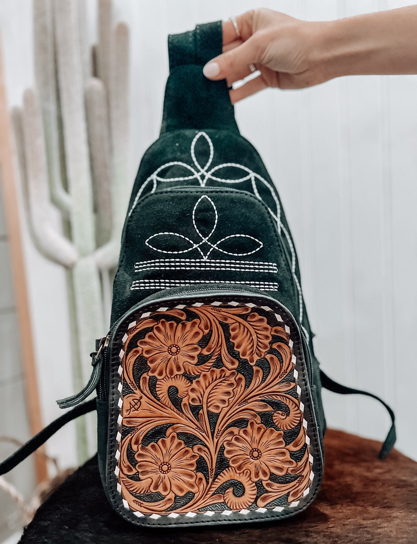 Suede Boot Stitch Backpack *Black