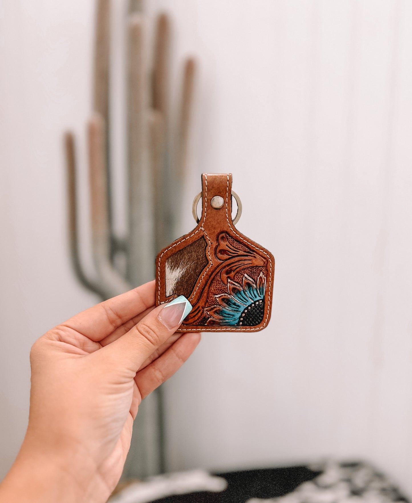 In My Morning Hand-tooled Leather Key Fob