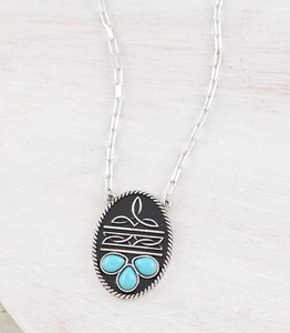 Boot Stitch & Turquoise Pendant Necklace