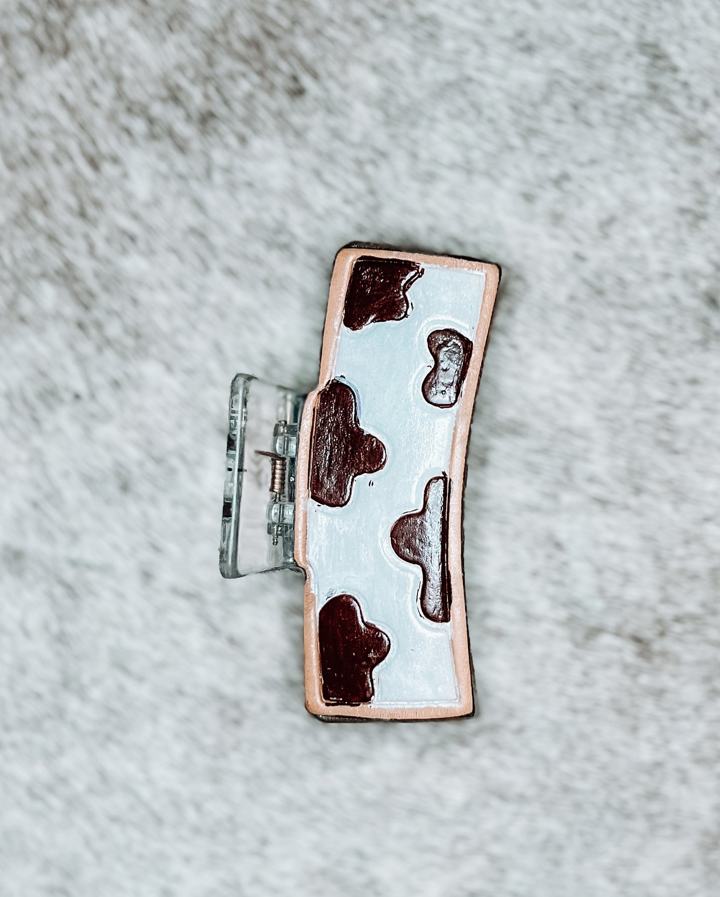 Cowprint Tooled Leather Claw Clip