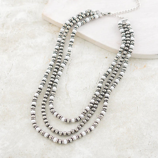 Western Navajo Pearl Bead Layered Necklace