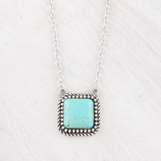 Turquoise Square Pendant Necklace