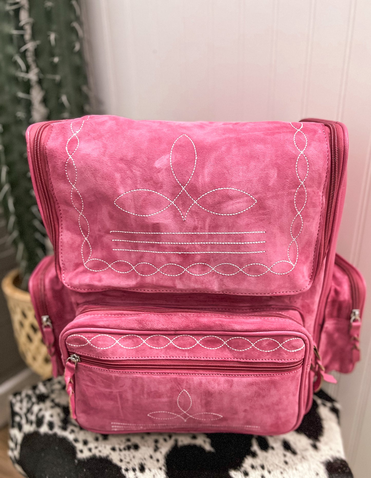 Boot Stitch Leather Backpack *Pink