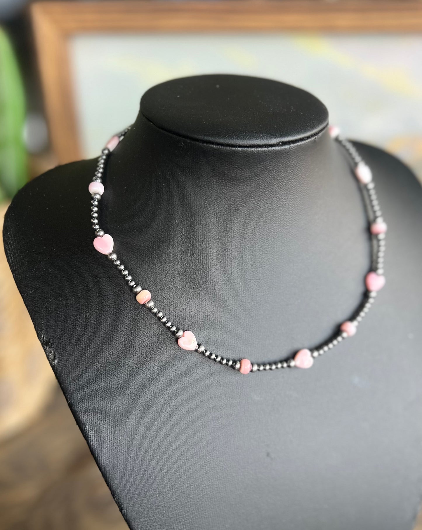 Pink Conch & Sterling Silver Heart Necklace