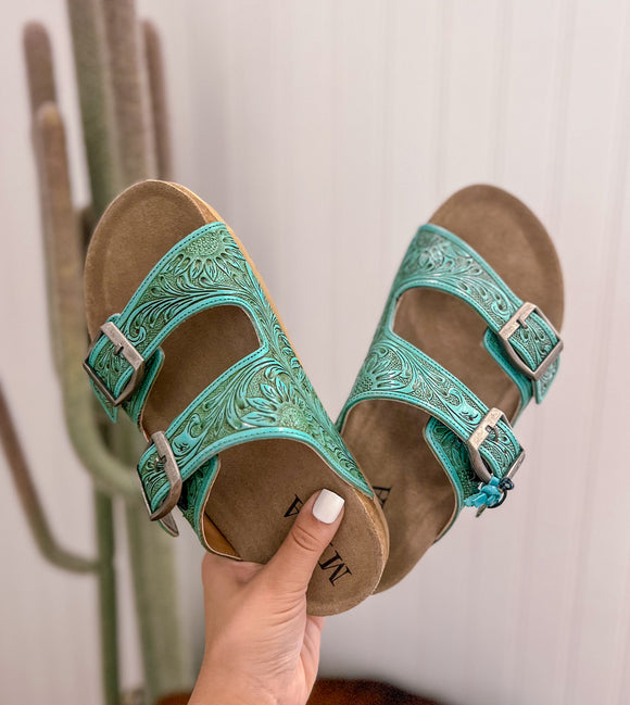 Turquoise Tooled Sandals