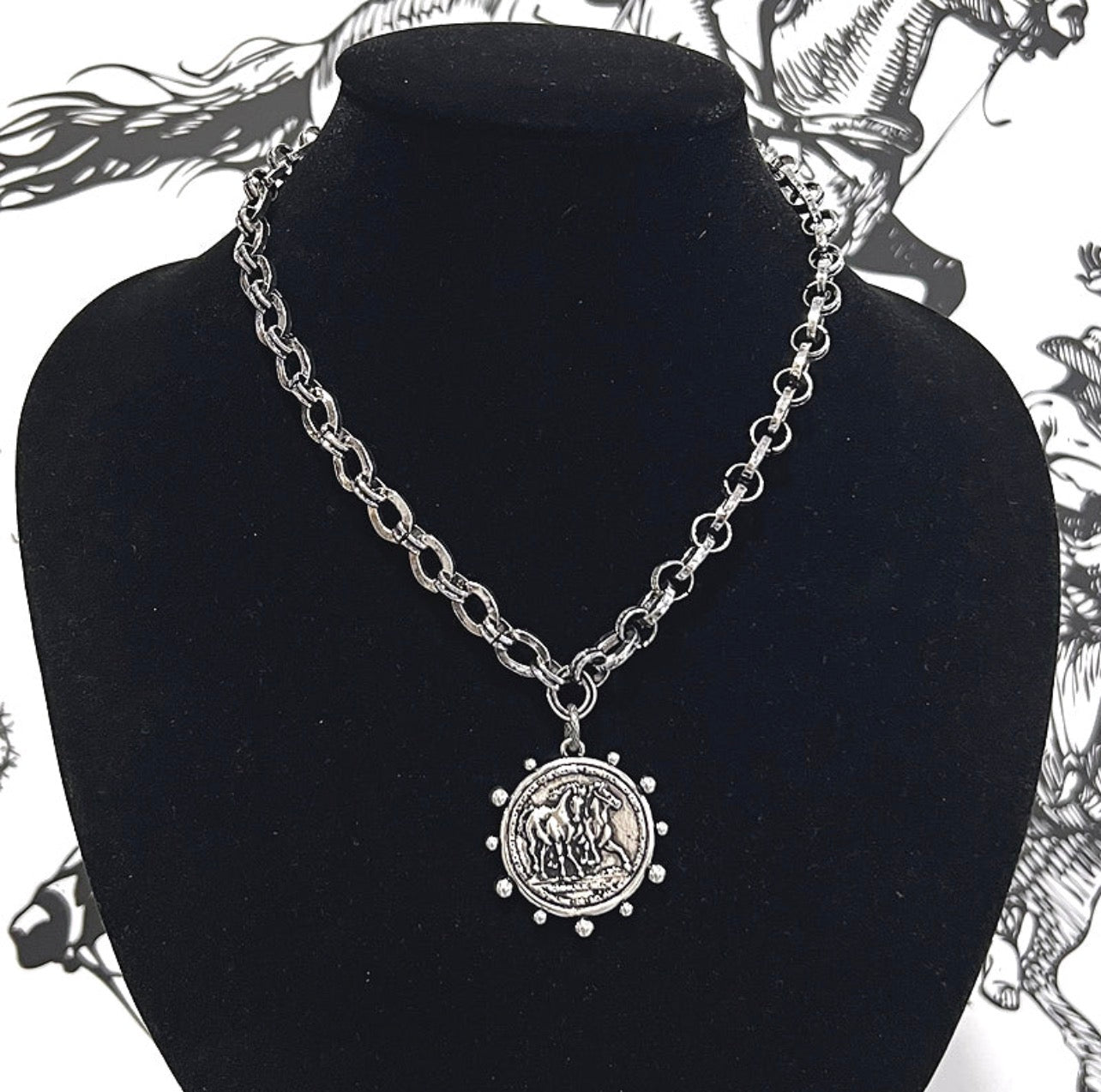 Western Horse Coin Chunky Chain Necklace