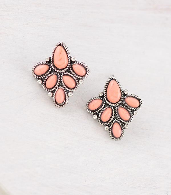 Semi Stone Post Earrings
