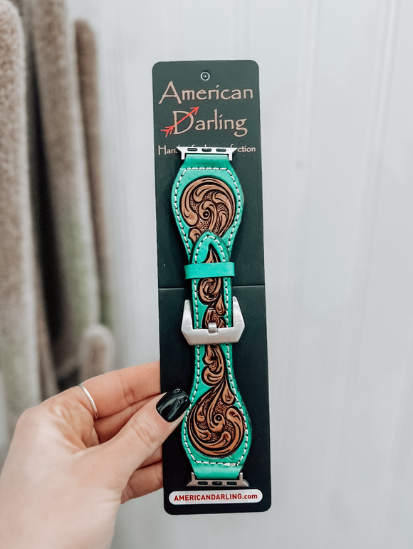 Turquoise Tooled Leather Apple Watch Band