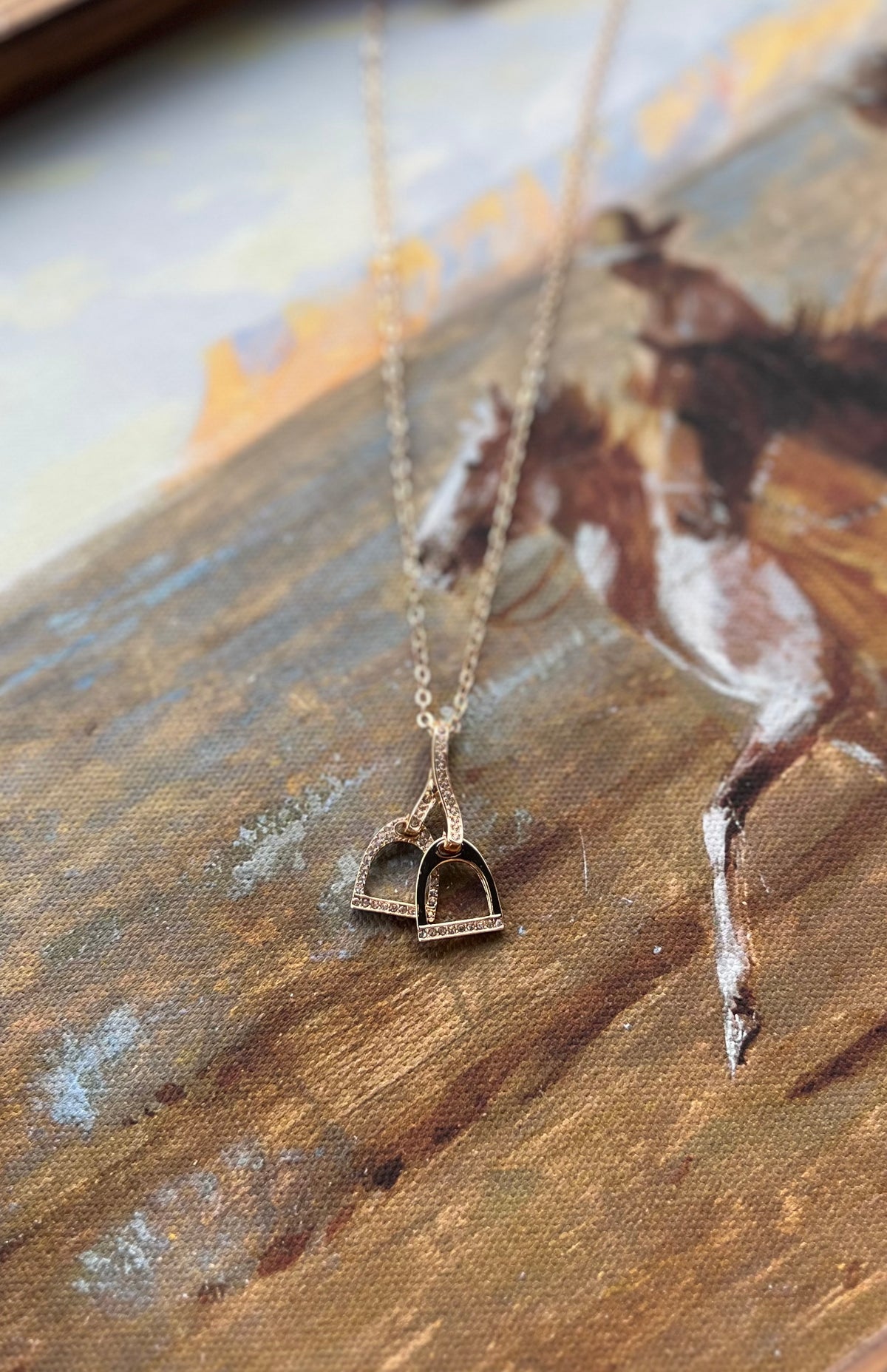 Gold Rhinestone Stirrup Necklace