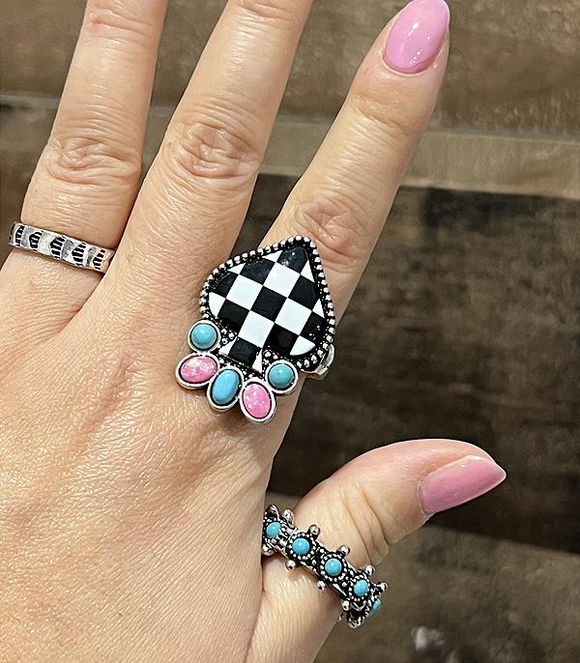 Checkered Spade Concho Ring