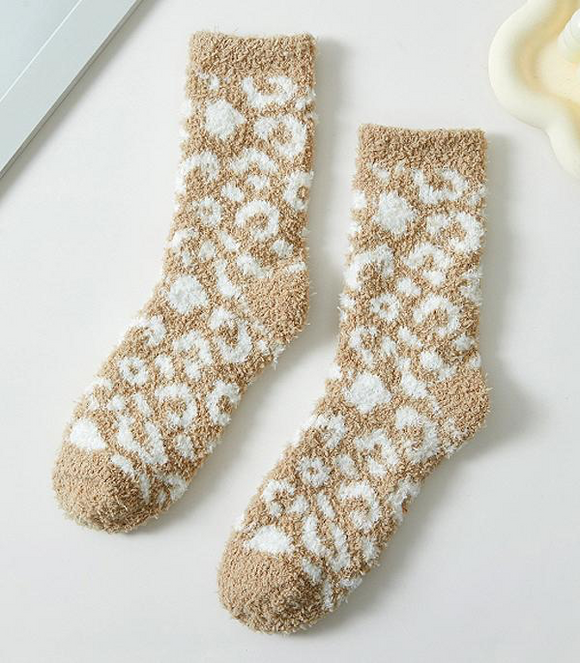 Leopard Fuzzy Socks *Taupe