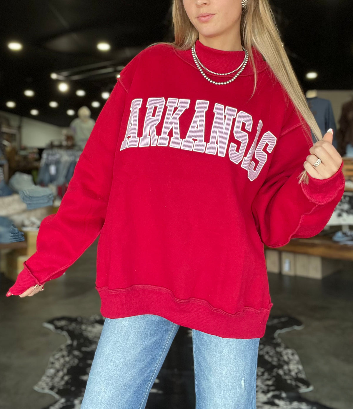Arkansas Striped Mock Neck Sweatshirt *Crimson