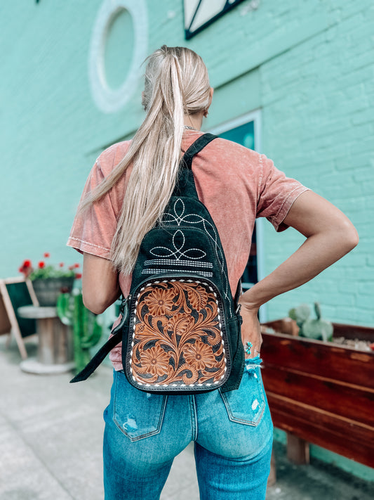 Suede Boot Stitch Backpack *Black