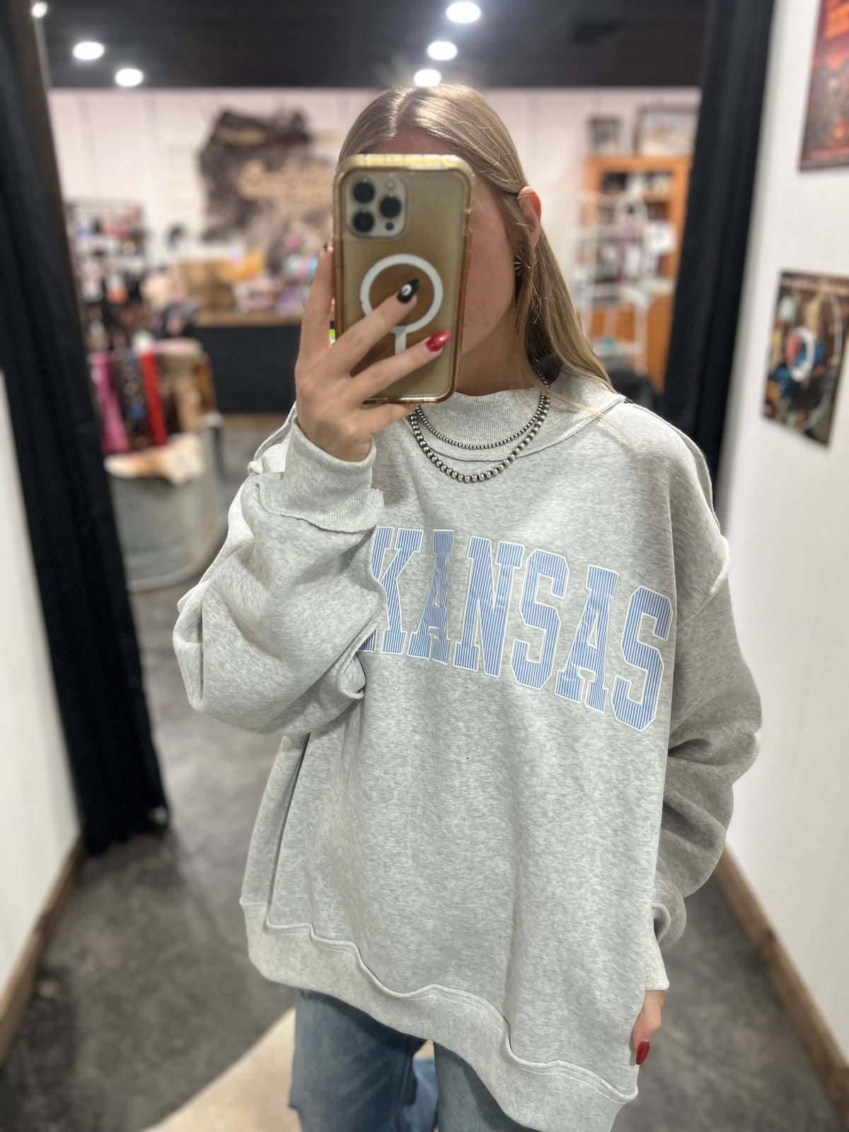 Arkansas Striped Mock Neck Sweatshirt *Heather Grey