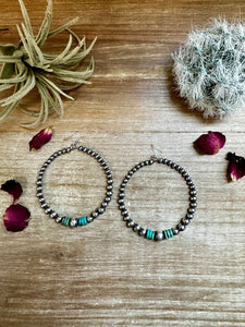 Large Navajo Pearl Hoops With Turquoise