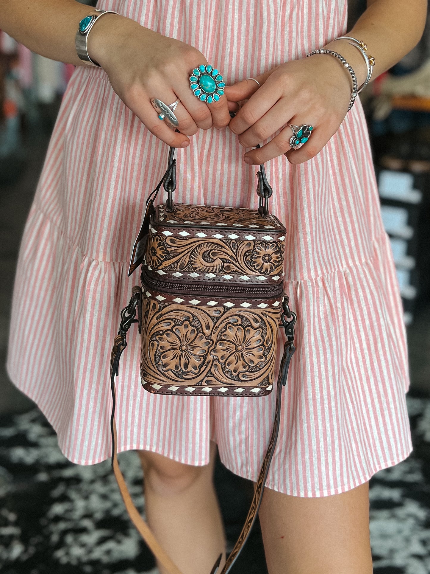 Tooled Leather Mini Purse/Crossbody