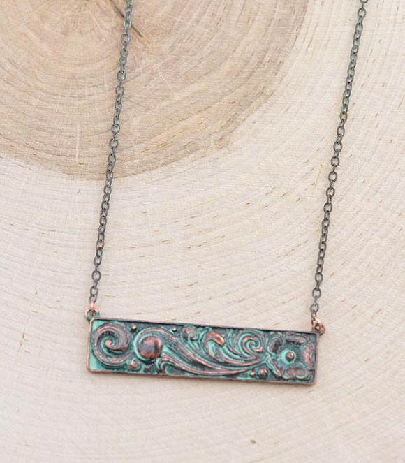 Tooled Patina Bar Necklace