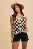 Checkerboard Crochet Knit Vest