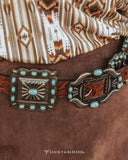 Brown Tooled Leather Turquoise Stone Concho Belt