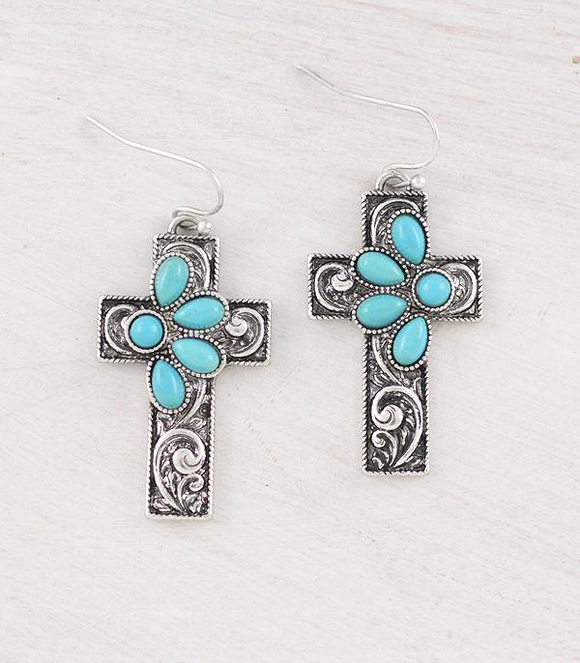 Turquoise Detail Cross Earrings