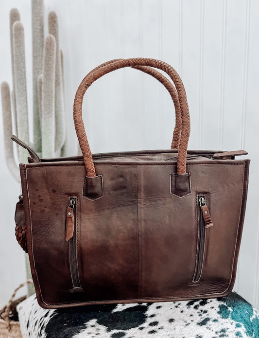 Tooled Leather & Cowhide With Fringe Laptop Bag