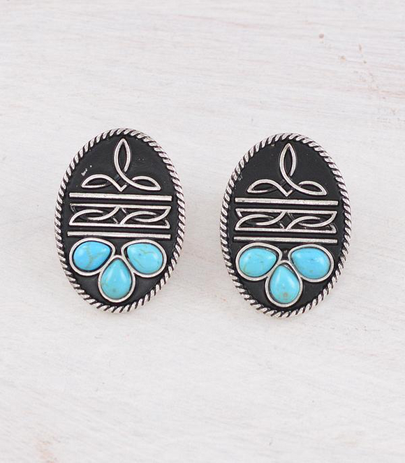 Boot Stitch & Turquoise Earrings