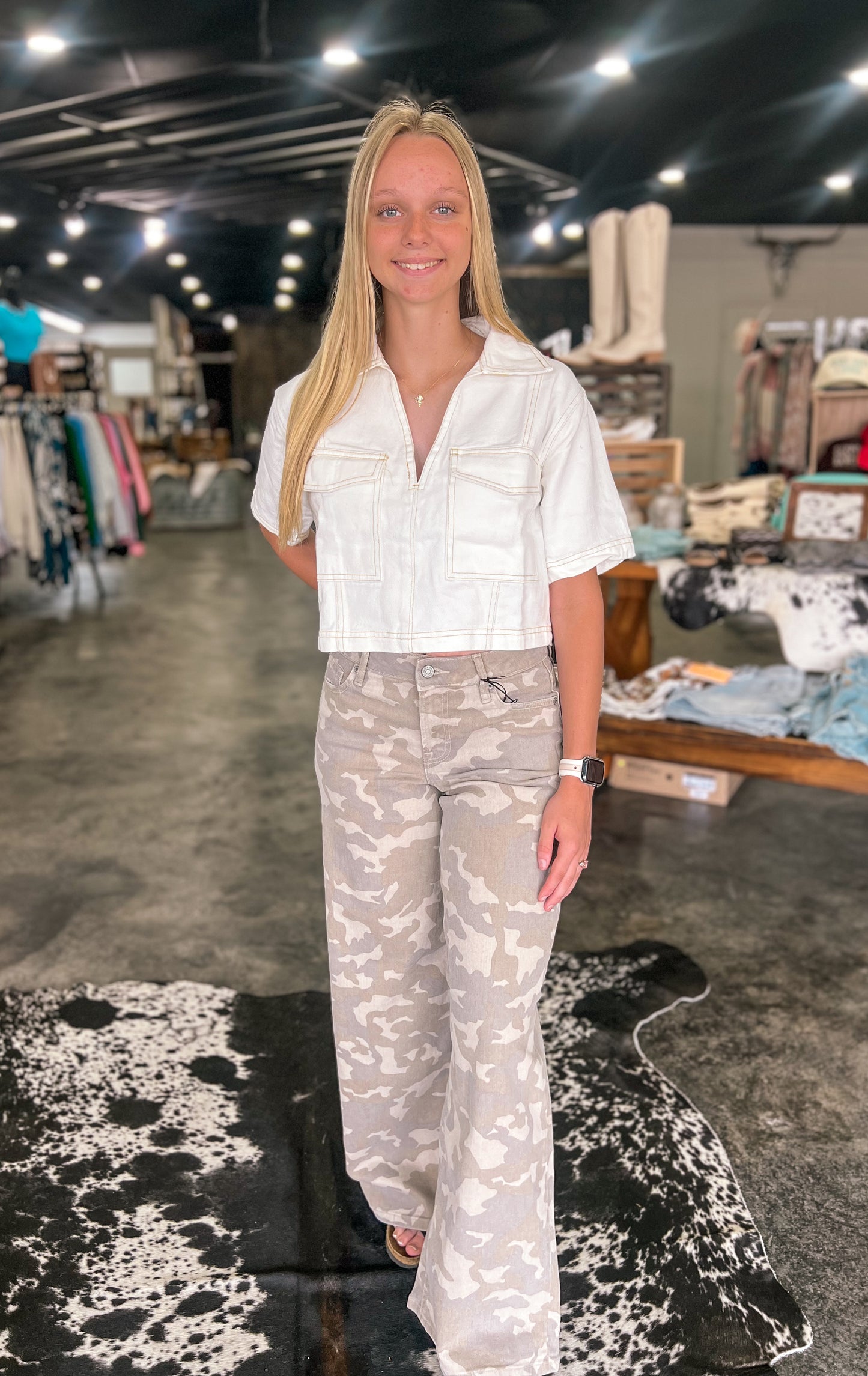 Tan Camo Wide Leg Jeans