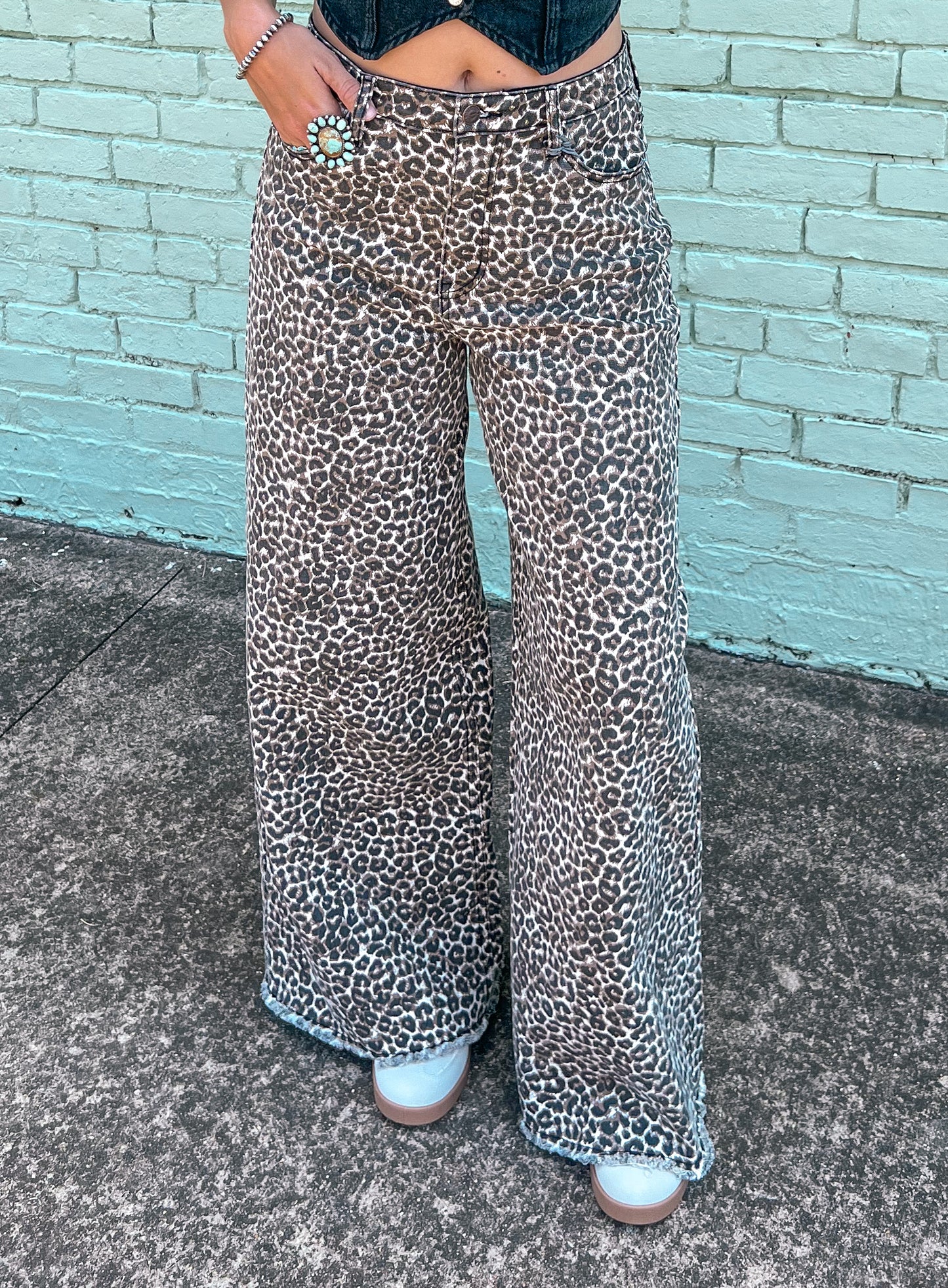 Leopard High Rise Wide Leg Jeans