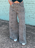 Leopard High Rise Wide Leg Jeans