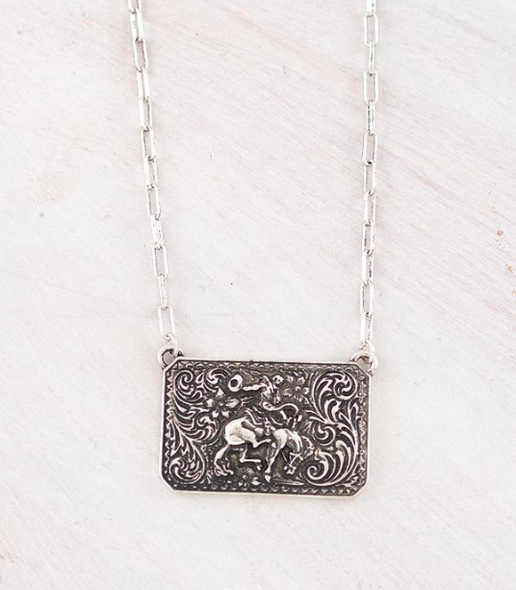 Cowboy Bronco Pendant Necklace