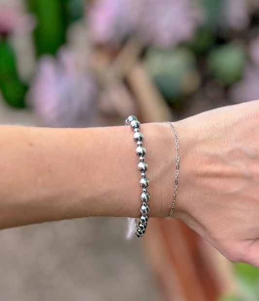 3mm & 6mm Sterling Silver Pearls Bracelet