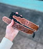 Black Suede Buckstitch Tooled Leather Belt