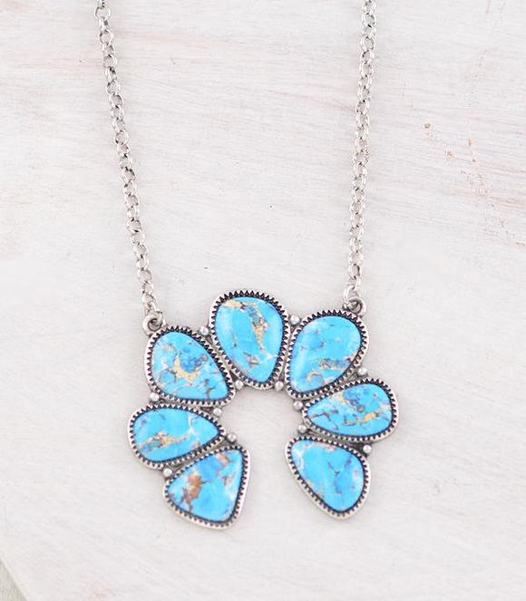 Turquoise Semi Stone Squash Blossom Necklace
