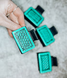 Turquoise Basket Weave Tooled Leather Mini Claw Clip