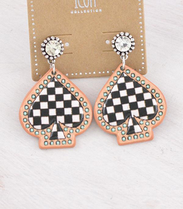 Checkered Spade Leather Earrings