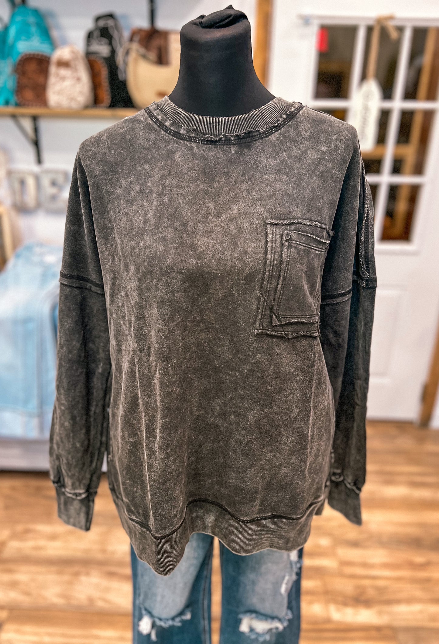 The Jessa Oversized Front Pocket Pullover *Ash Black