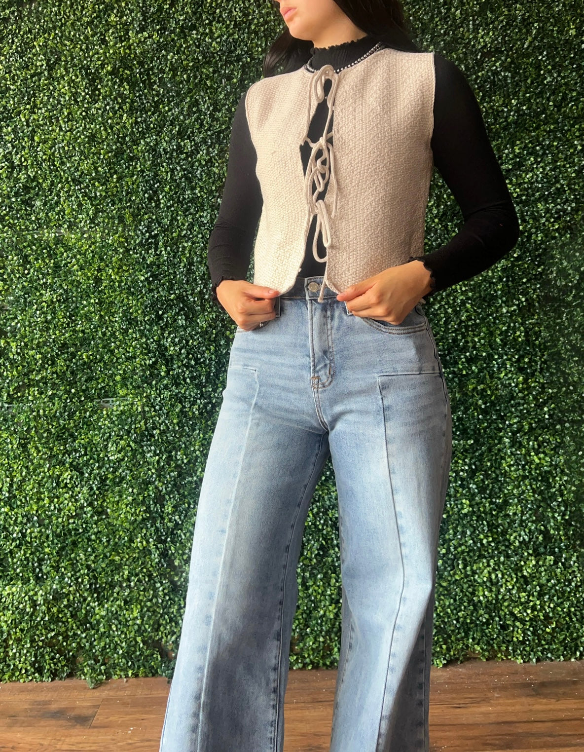 The Scarlett Tie Sweater Vest *Beige