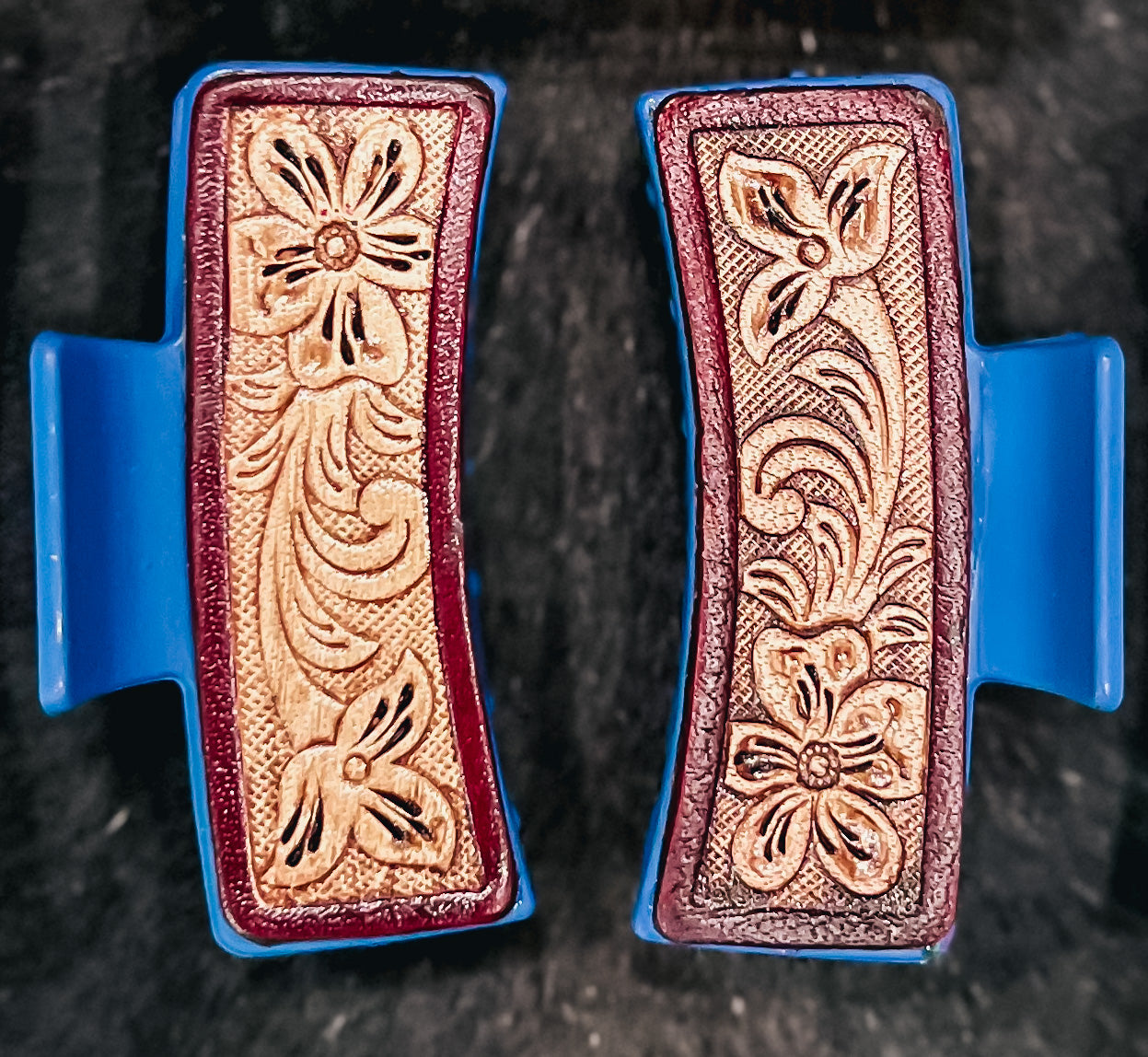 Floral Tooled Leather Claw Clip