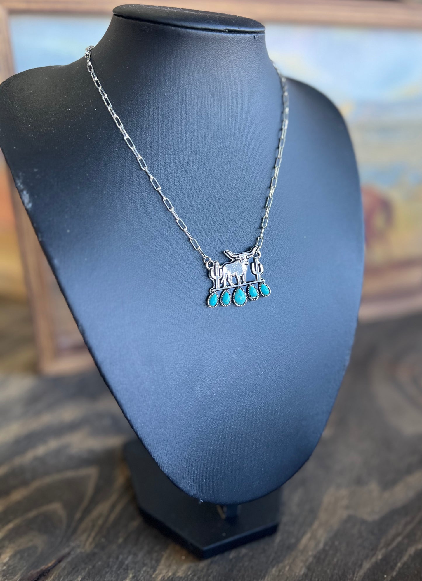 Turquoise Longhorn Pendant Necklace