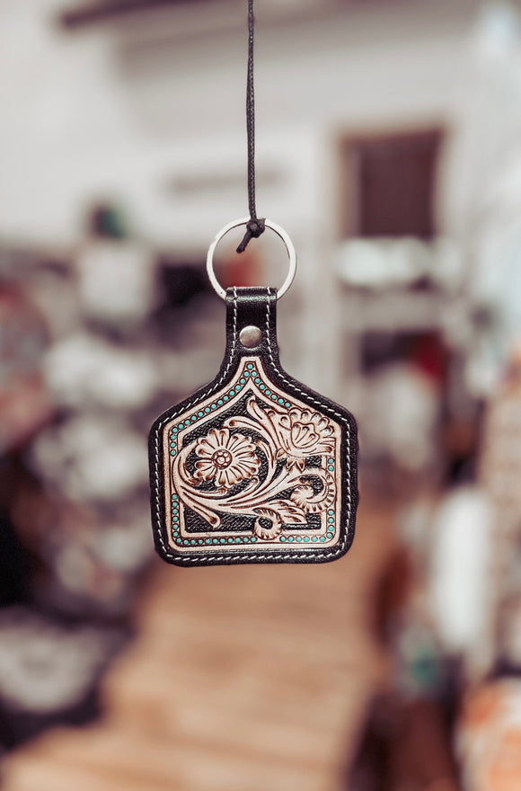 Country Road Hand Tooled Keychain