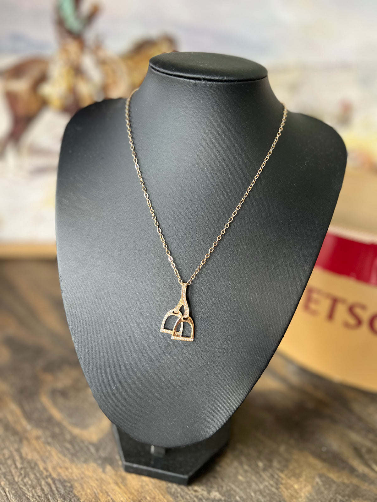 Gold Rhinestone Stirrup Necklace