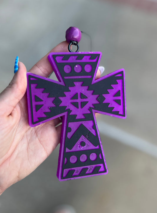 Aztec Cross Freshie- Leather